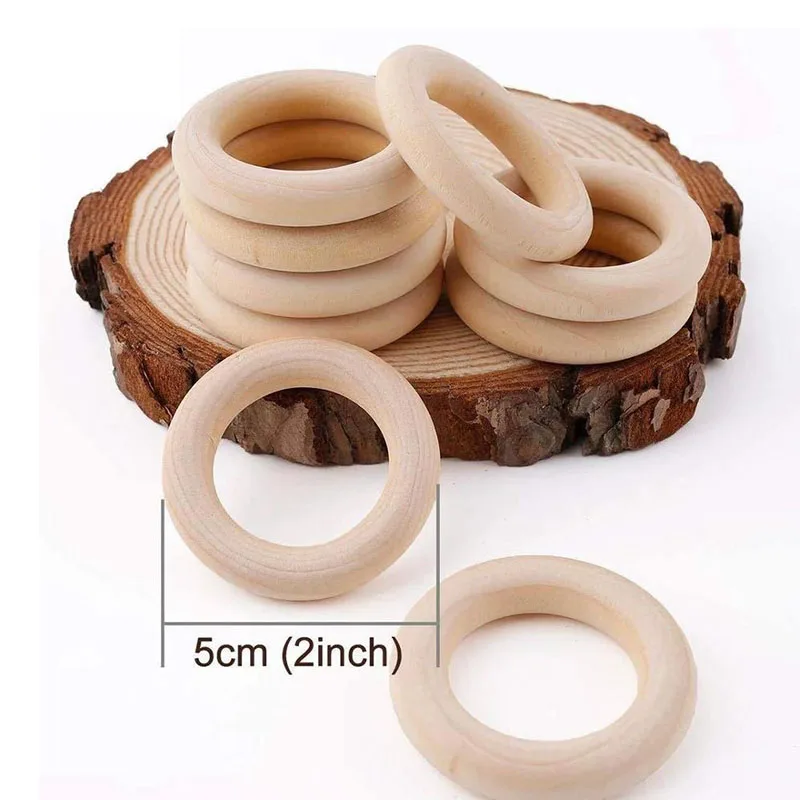 40pcs 5cm/5.5cm Napkin Rings Natural Wood Teething Beads Wooden Ring for Teethers DIY Wooden Jewelry Making Crafts Napkin Rings