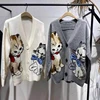Women Knitted Cardigans Cartoon Cat Pattern Retro Korean Chic Long Sleeve V-neck Sweater Coat Fashion Outerwear Loose Female Top 3