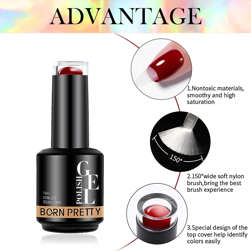 BORN PRETTY 15ml Autumn Winter Color Gel Nail Polish Dark Red Brown Christmas Soak Off UV LED Gel Nail Art DIY Design Varnishes 6