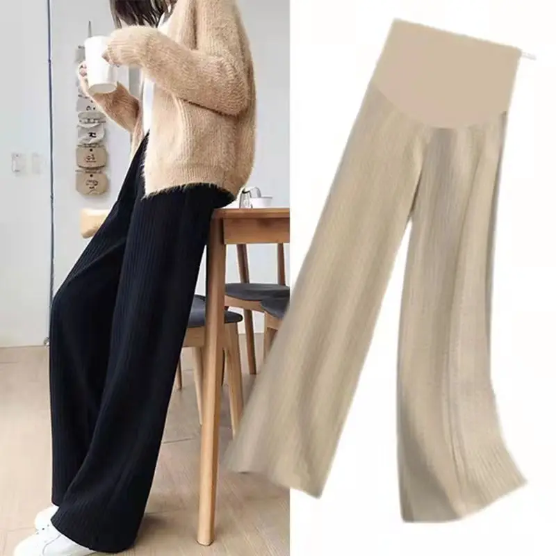 Maternity Straight Pants Summer High Waist Thin Cool Belly Clothes For Pregnant Women Fashion Wide Leg Loose Pregnancy Trousers