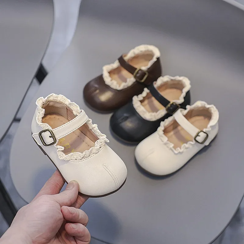 Spring Autumn Baby Girls Leather Shoes Children Lace Party Princess Shoes Non-slip Soft Sole Toddler Kids Lightweight
