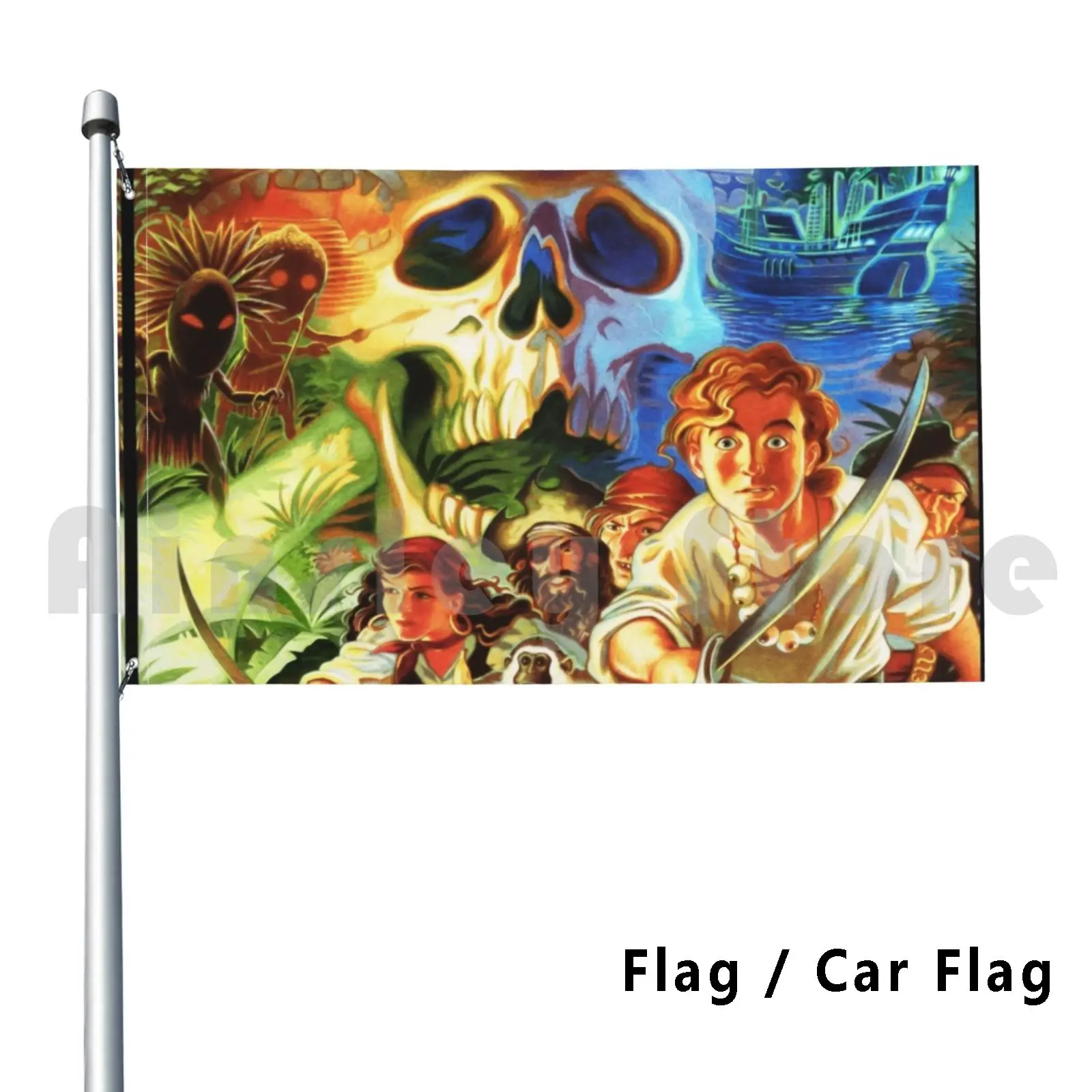 Bandiera Bandiera Auto Scimmia Isola Cappello Scimmia Isola Retro Pixel Pirata Guybrush Lechuck Secret
