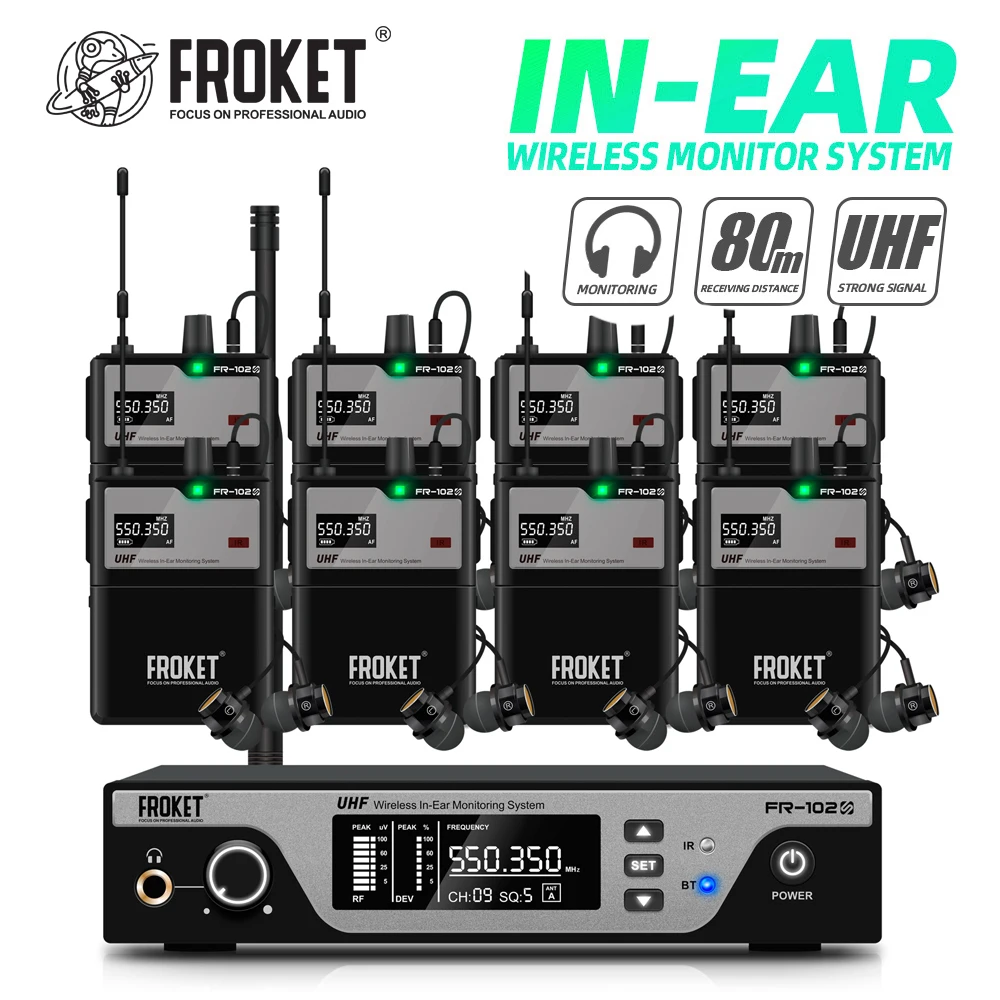 Debra FR-102 UHF In-Ear Wireless Monitoring System Stage Performance With Multiple Transmitter For Recording,Band,Drummer,Church
