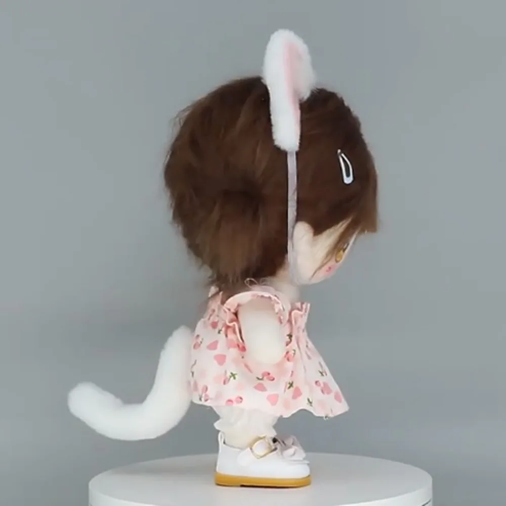 Headband 20cm Doll Headwear Hair Decor Hairy Tail Doll Cat Ears Tail Dress Up Simulation Cotton Doll Animal Ear