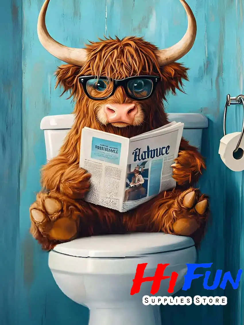 Stampa artistica da parete per bagno con mucca delle Highland, stampa su tela con immagine di