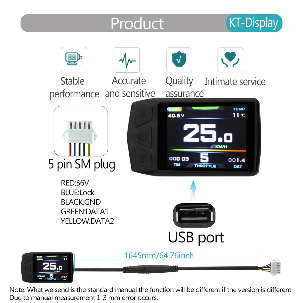 KT-TF01U LCD Meter with USB Plug, Electric Bike Connection, SM Plug Ebike, Intelligent Display, LCD8SU Screen, 24V, 36V, 48V
