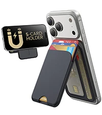 Carteira MagSafe com Suporte, Porta-Cartões para 5 Cartões, Carteira Magnética Fina de Couro para iPhone 17/16/15/14/13/12 Pro Max Plus Air Series