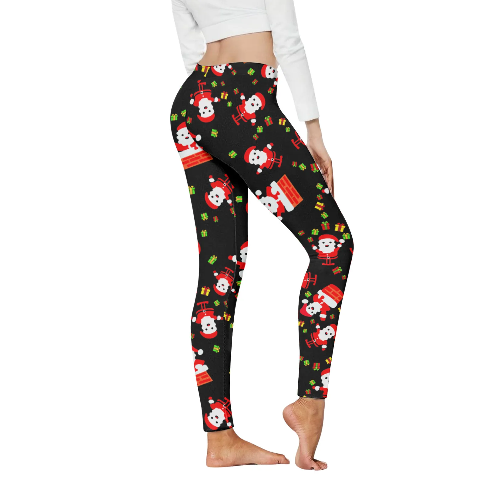

Женские рождественские леггинсы, спортивные Леггинсы с рисунком Санта-Клауса, леггинсы с высокой талией, шорты, Эластичные Обтягивающие Леггинсы на Рождество