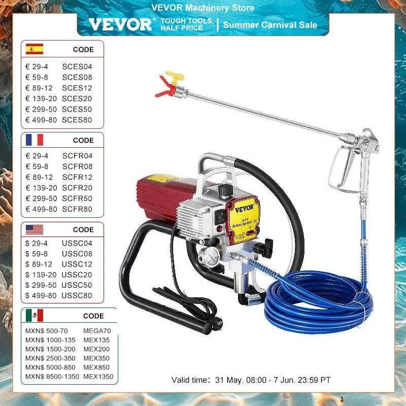 VEVOR Pulverizador de Pintura sin Aire 1500 W Máquina de Pulverización Pistola Pulverizadora sin Aire 220 V (1500W)