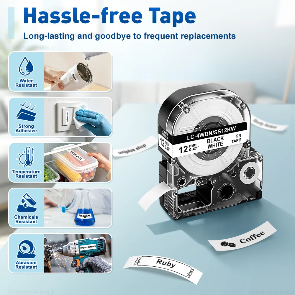 White Label Tape Cartridge for Epson Label Printer (Various Widths Available)