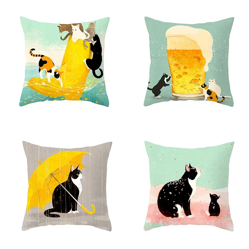 

45x45cm Cute Cartoon Cat Pillow Cover Living Room Sofa Office Seat Car Waist Cushion Home Decoration