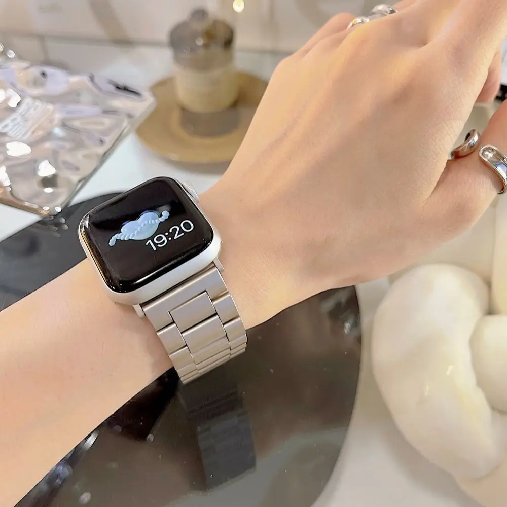 Фото Ремешок из нержавеющей стали для Apple Watch 44 41 мм 45 40 мм, роскошный металлический тонкий браслет для iWatch series 7 6 54 se 38 42 мм №2