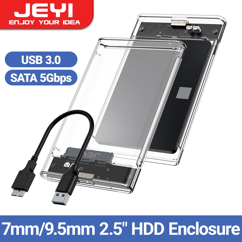 Jeyi-caixa de Disco Rígido Transparente Gabinete de Unidade Externa 2.5 Usb 3.0 para Sata Iii sem Ferramentas mm 9.5 mm Hdd Ssd