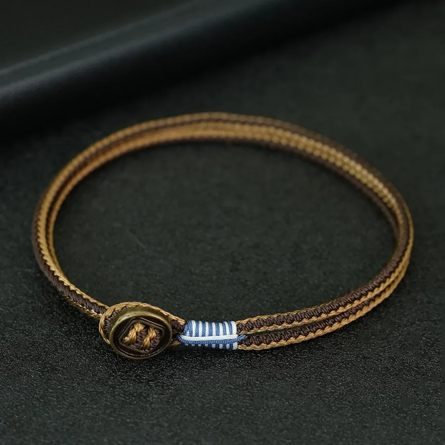 Rope Leather Ethnic Bracelet for Men Thin String Charm Accessory