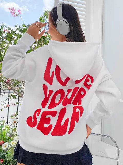Love Yourself Cotton Printed Hoodies Casual Oversized Pullovers Trend  Comfortable Tracksuit Daily Harajuku Women Sweatshirt - AliExpress