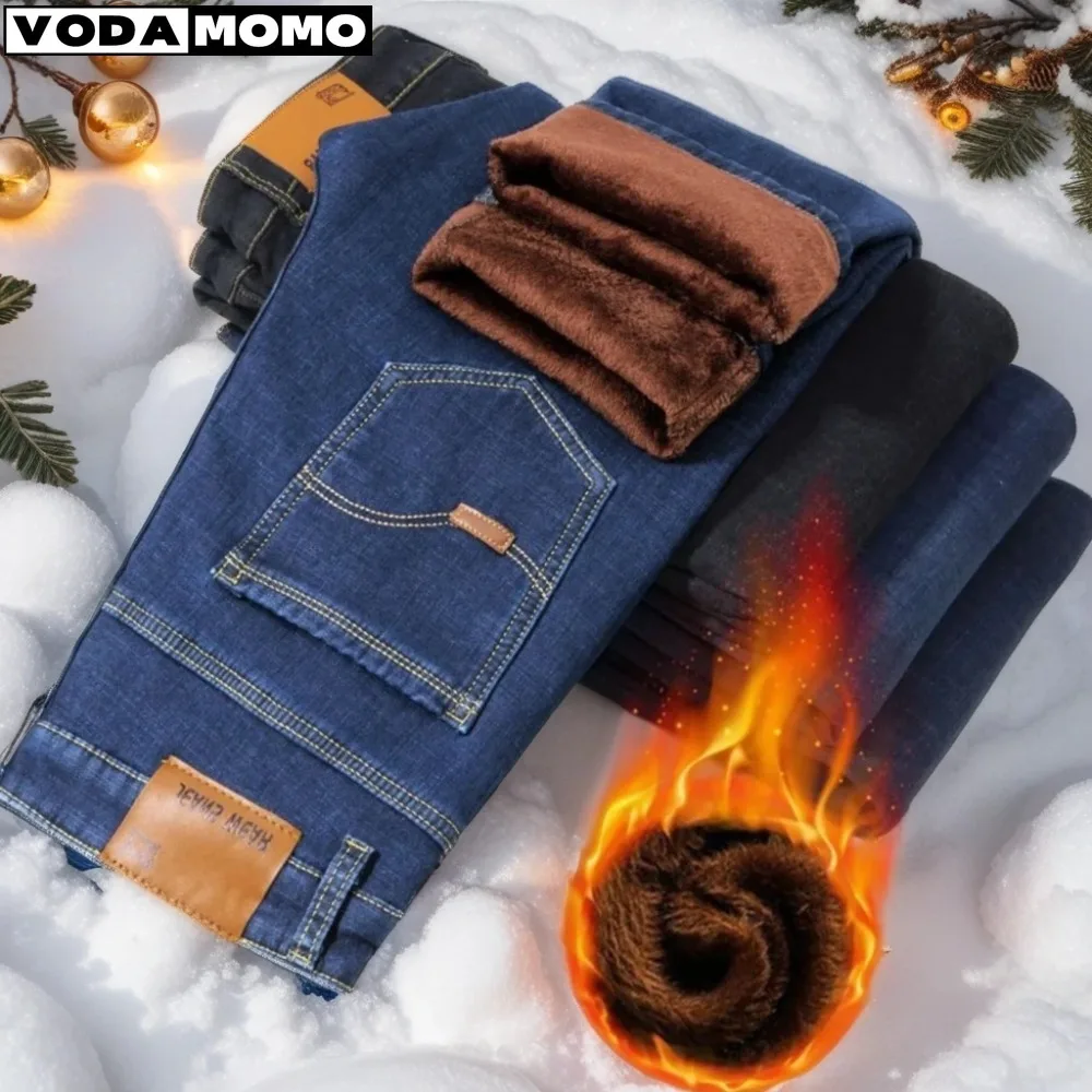 2024 Marca Autunno Inverno Caldo Floccaggio Denim Soft Man Attività Fleece Uomo Jeans Y2K Streetwear Pantalones Hombre Abbigliamento Uomo