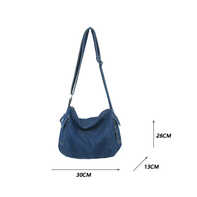 Bolso de tela vaquera reutilizable para mujer, bolsa de hombro de lona ecológica para ir de compras, de viaje, cruzado, Unisex, 2023 - Imagen 4