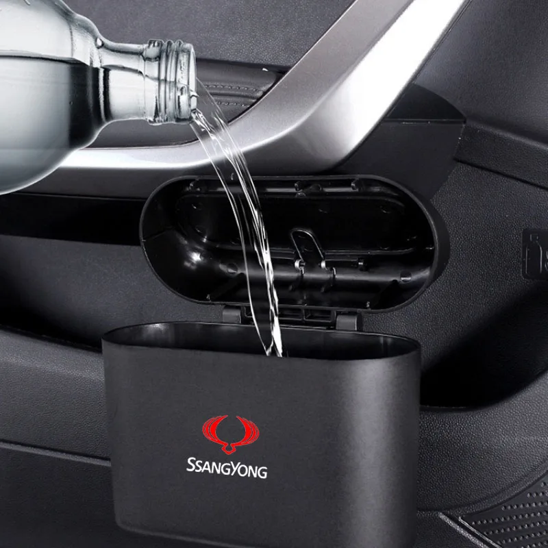 Hanging Car Trash Can ABS Square Pressing Trash Bin Auto Interior for Ssangyong kyron Rexton korando Actyon Car Accessories