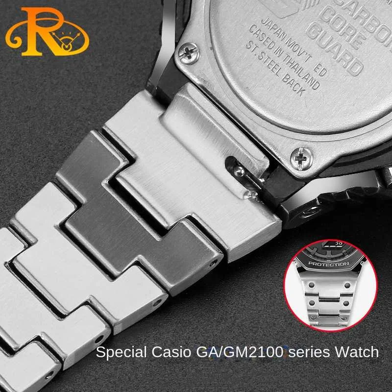 For Casio GA-2100 GA-2110 men Set Stainless Steel watch strap metal case GA2100 GA2110 Refitted Farm Oak Bezel band 