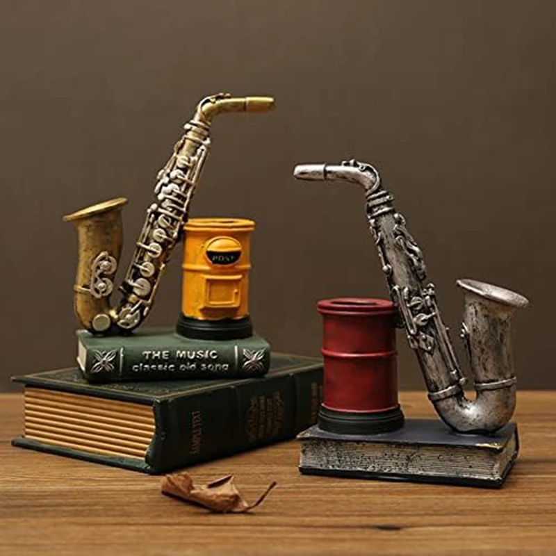 

Saxophone Resin Waterproof Pencil Holder For Desk Makeup Brush Holder Office Supplies Resin Ornaments