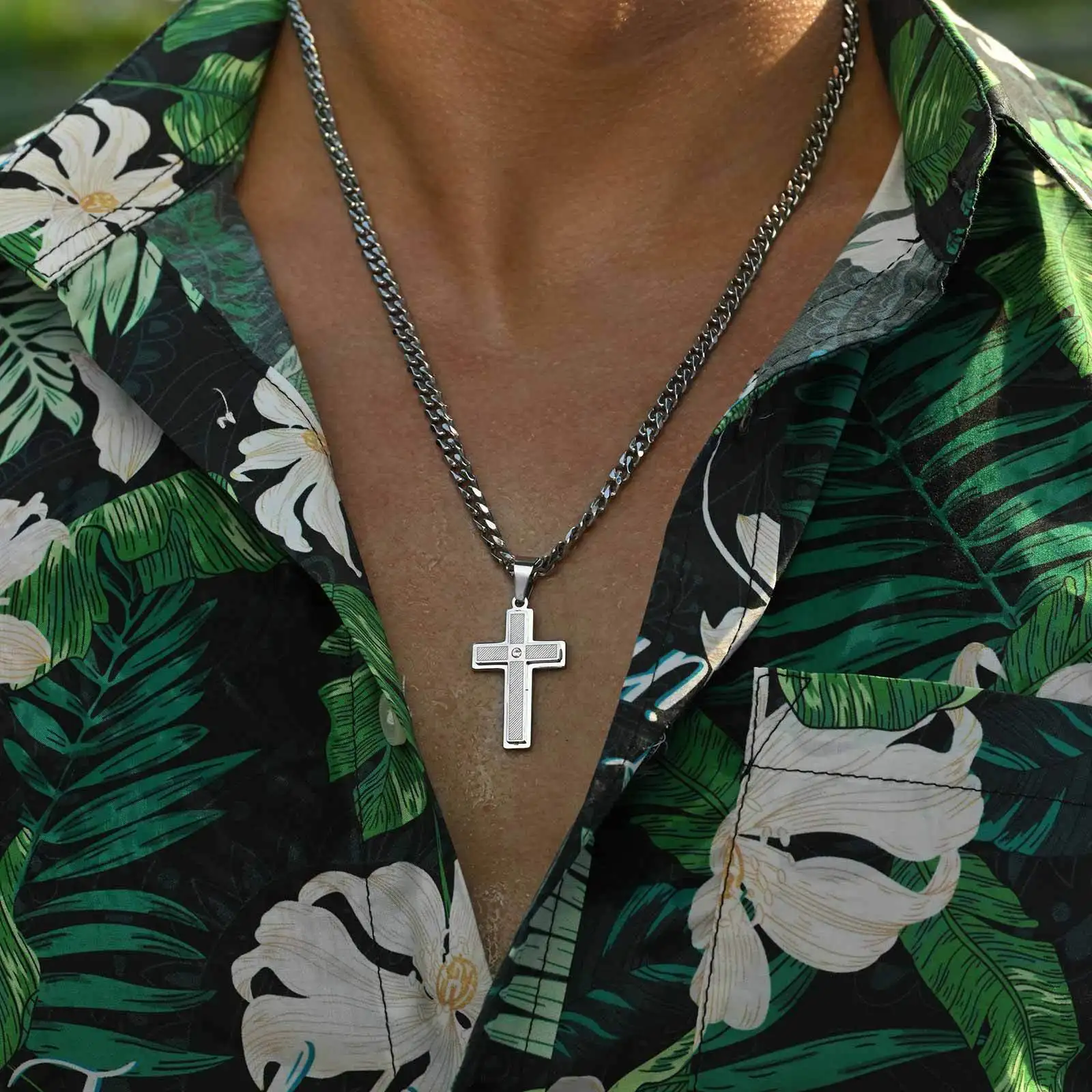 Waterproof Stylish Cross Necklace for Men Boys,Never Fade Stainless Steel Pendant Necklace,Christian Prayer Jewelry Gift