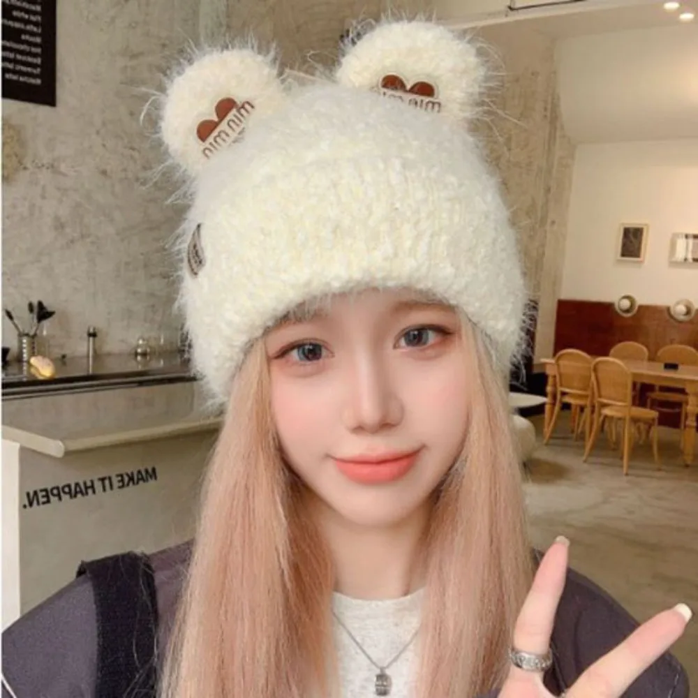 

Warm Cute Little Bear Ear Cap Fashionable Windproof Thickening Knitted Woolen Hat Knitting Plush Thickened Warm Cold Hat