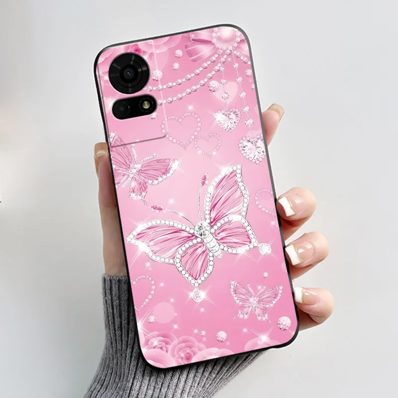 Luxury Butterfly Flowers Black Shockproof Soft Silicone Bumper Phone Case