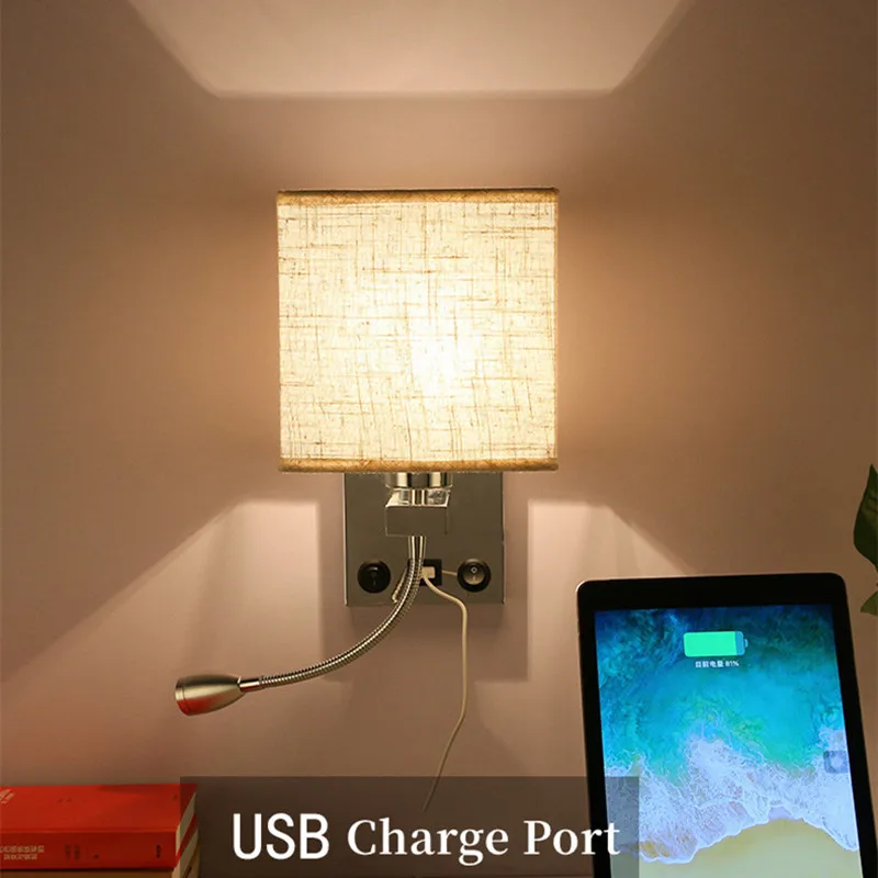 

Led Bedside Wall Lamps with 2.0 USB Port 1W Spotlight Nordic Modern Indoor Lighting for Bedroom Reading Parlor Aisle Decor