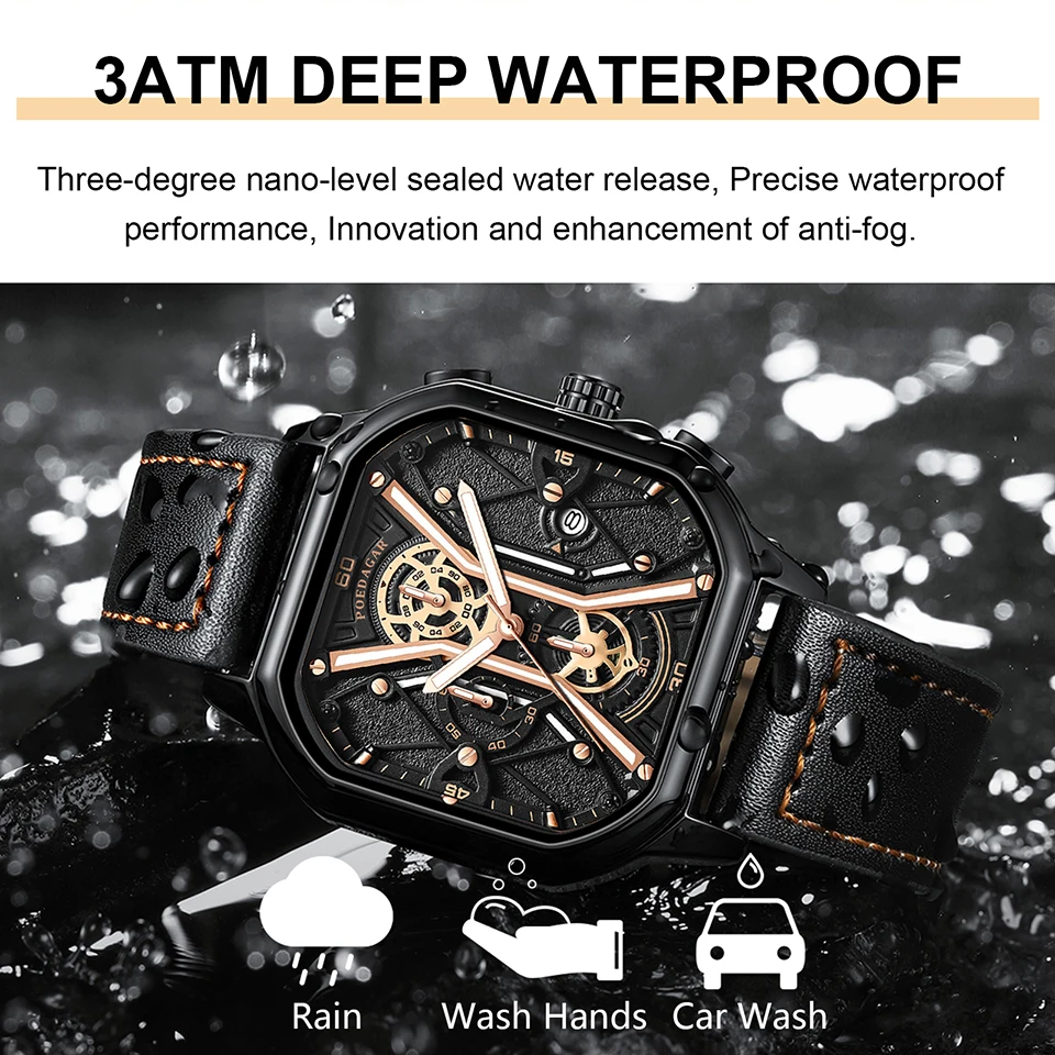 POEDAGAR Fashion Date Quartz Men Watches Top Brand Luxury Waterproof  Luminous Man Clock Military Leather Sport Mens Wrist Watch