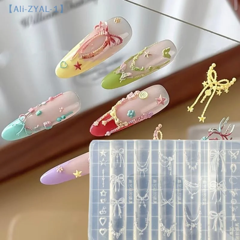 【ZYAL-1】드래곤 본 3D 실리콘 네일 몰드 꽃 리본 별 체인 네일 템플릿 DIY 네일 아트 장식 매니큐어 디자인