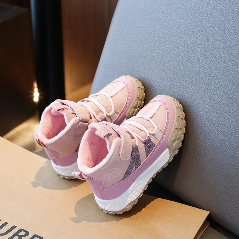 Winter Warm Kids Sneakers Plush Boys Girls Toddlers High Top Non-slip Running Shoes Fashion Children Sports Casual Cotton Shoes 3