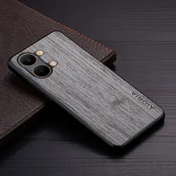 Luxury Faux Leather Wood Grain Phone Case - Premium Cover for Poco X8 Pro (Light Gray)