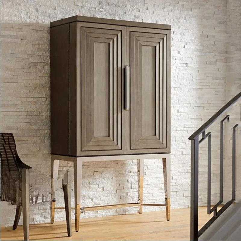 

French Light Luxury Solid Wood Wine Cabinet Decorative Cabinet Simple Retro Old Display Cabinet High cabinet Double door