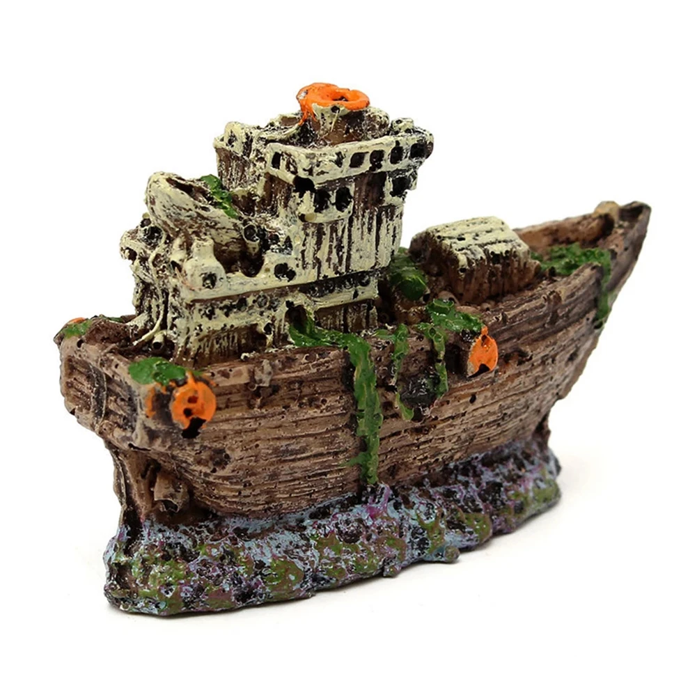 Resin Mini Pirate Sunk Ship Ornament  Boat Aquarium Fish Tank Waterscape Cave Decoration