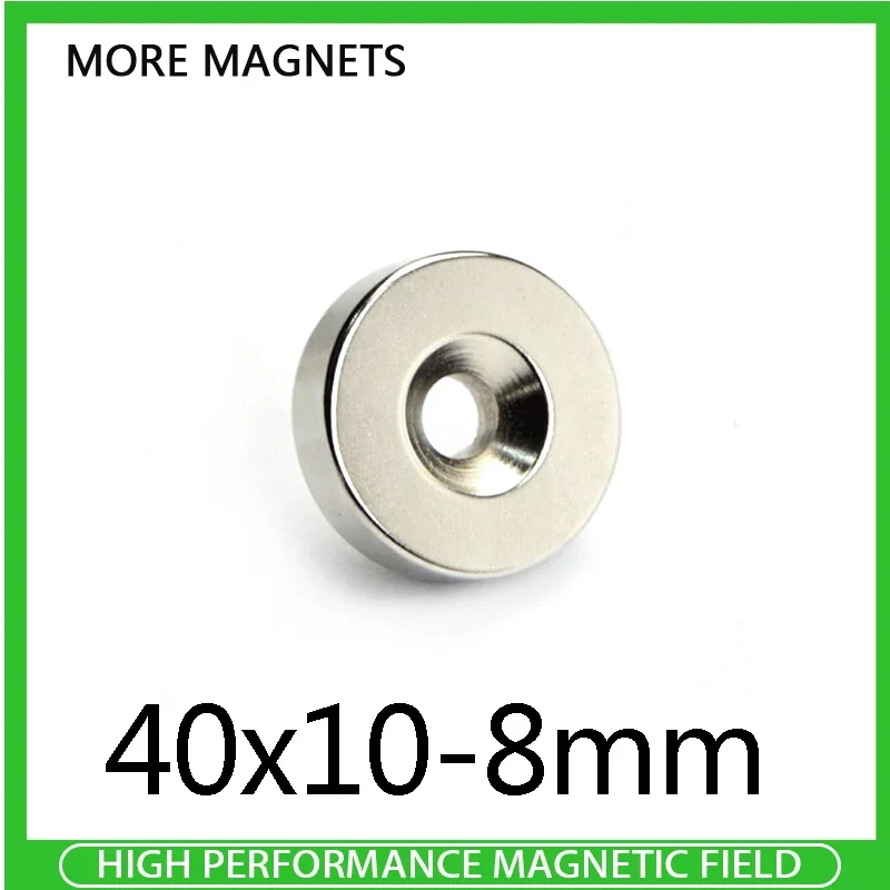 

1/2/5PCS 40x10-8mm Countersunk Cylinder Rare Earth Magnet 40*10 Hole 8mm Round Search Magnet Strong N35