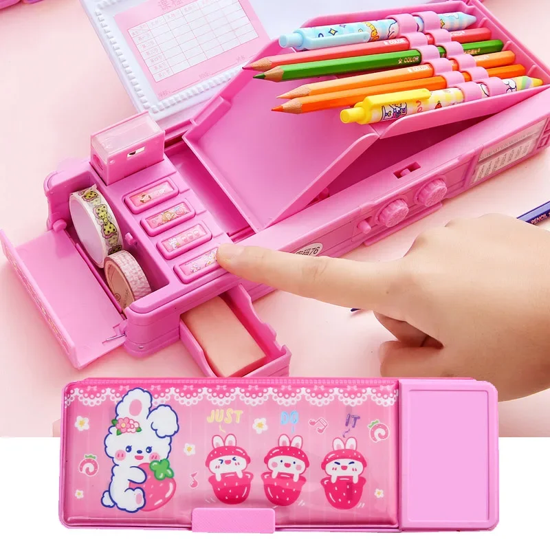 Girl Cute Pencil Case Mechanical Deformation Combination Lock Stationery Box School Student Pencil Box Cartoon Plastic Pen Case