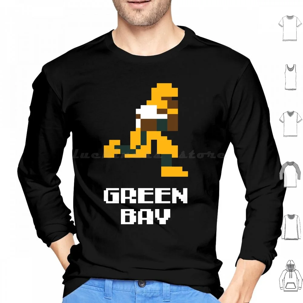 8 Bit Green Bay Football 1 Felpa Con Cappuccio In Cotone A Maniche Lunghe Green Bacy Packers Football Clay Mathews Clay Lange Jordy