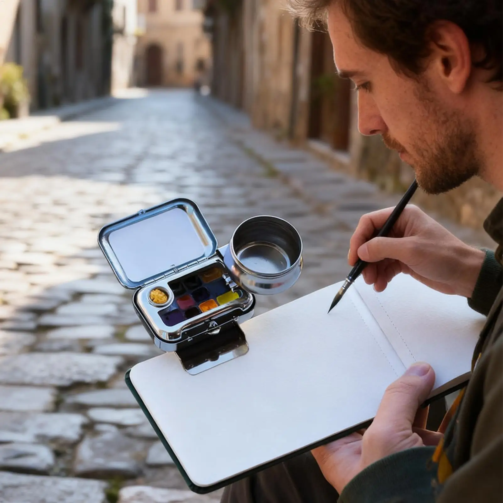 Mini Paint Palette 10-Grid Empty Watercolor Container with Magnetic Clip Small Artist Paint Palette for Travel Classroom Hiking