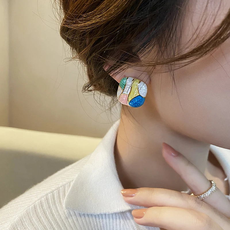 Neue Premium Candy Bunte Emaille Geometrische Quadratische Ohrstecker 2026 Damen Mode Schmuck Party Süße Accessoires – Detail 3