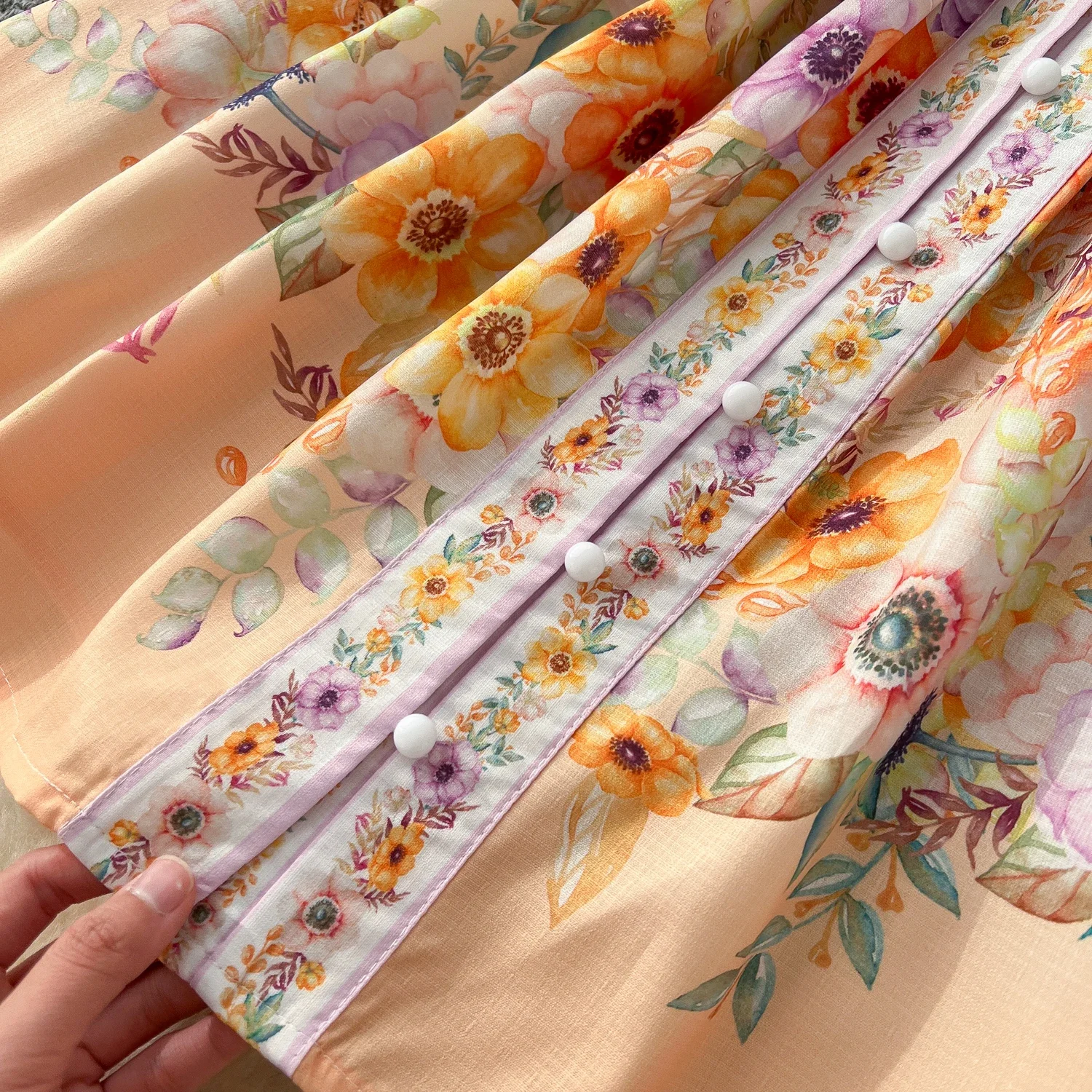 Women's Vintage Floral Print Shirt Dress - Stand Collar, Lantern Sleeves, Bow Sash, Mini Length