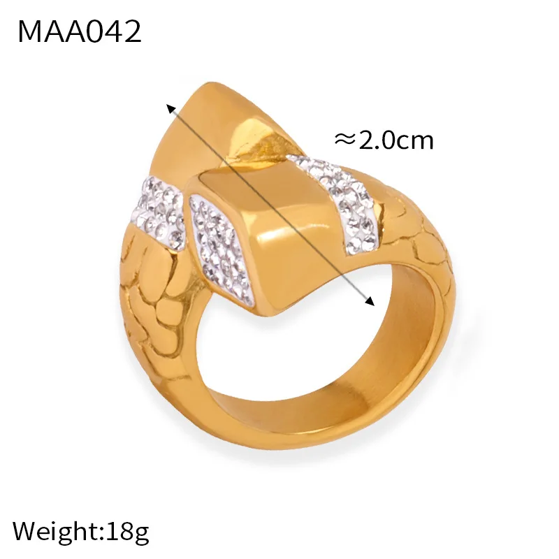 Neuer Unregelmäßig Geformter Vergoldeter Großer Ring für Frauen 316L Edelstahl Kristall Ästhetischer Ring Paar-Schmuck Geschenk – Detail 6