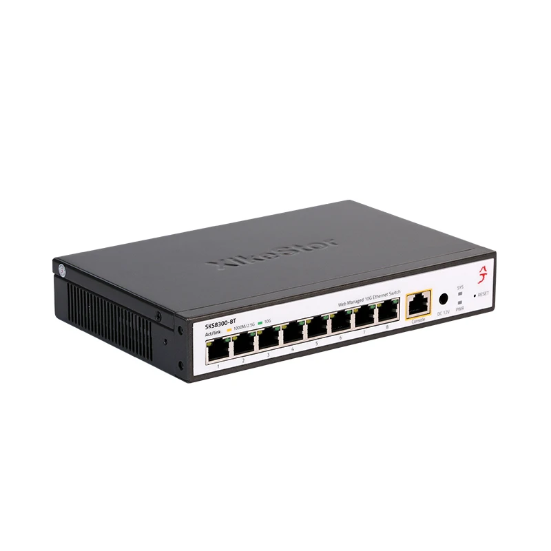 XikeStor 8포트 10G RJ45 L3 팬 지원으로 관리 1G/2.5G/10G DHCP/VLAN/포트 집계/라우팅 기능