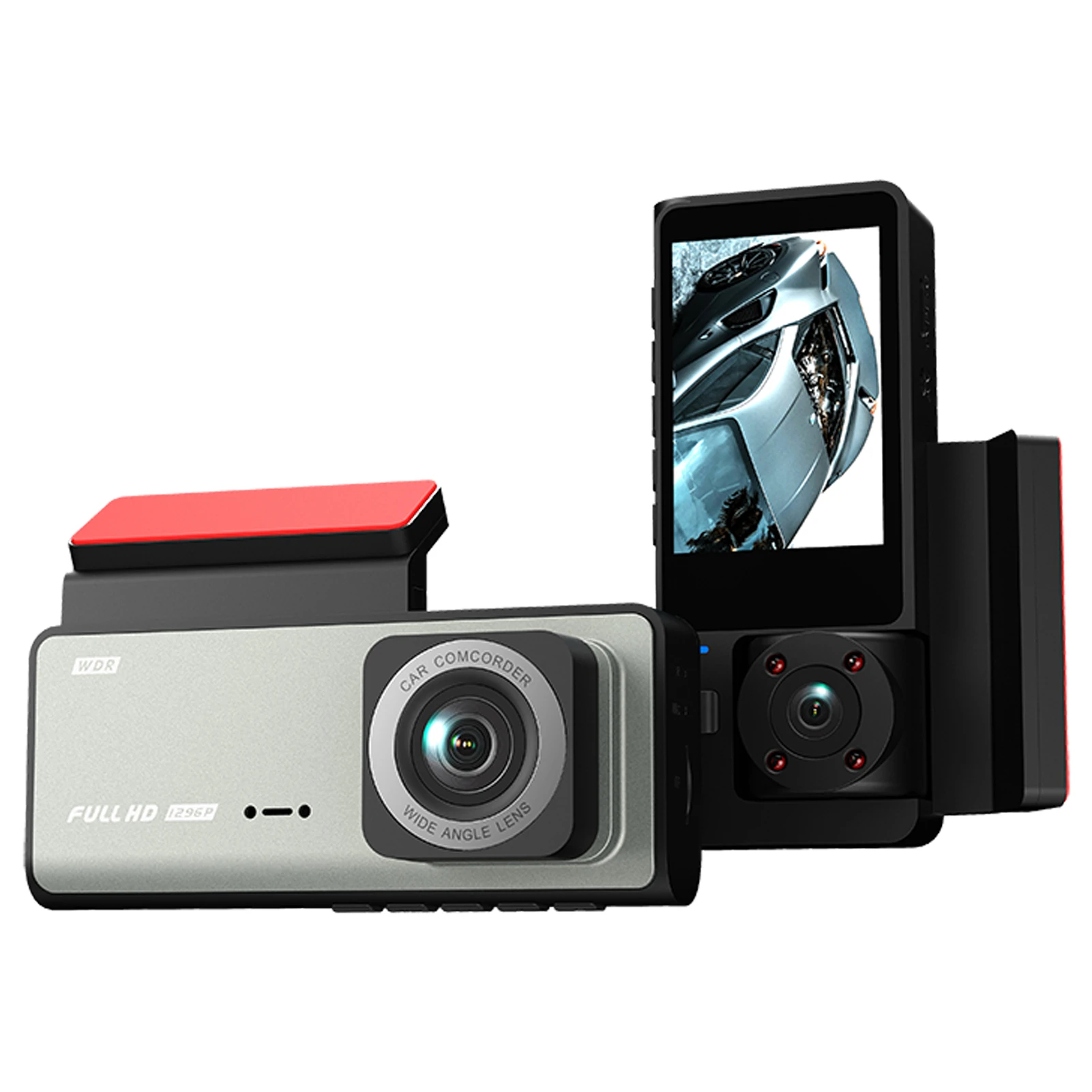 Dash Cam Front and Rear Inside, 1080P + 480P + 480P Three Way Triple Car Camera, Built-in Wi-Fi, 2.0" IPS Screen, Night Vision, - 2
