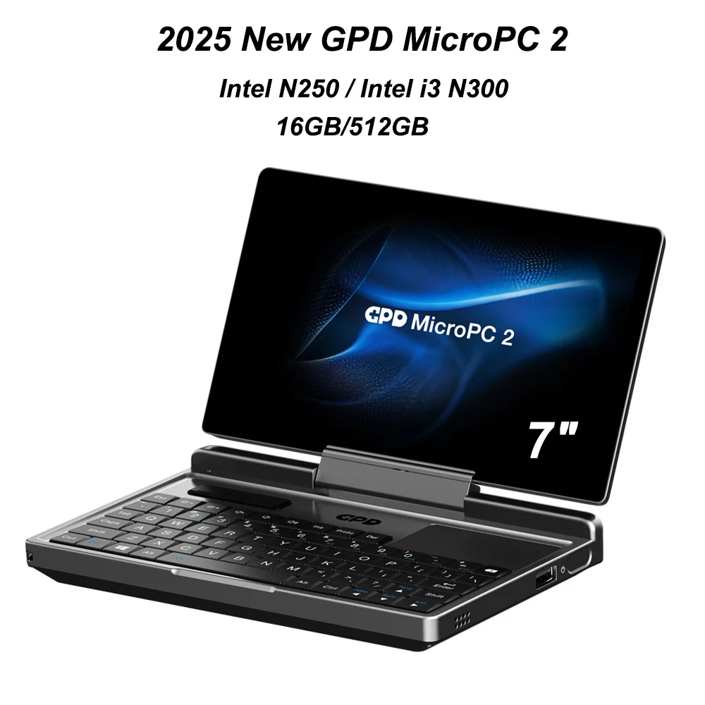 2025 Nouveau GPD MicroPC 2 7 pouces Mini ordinateur portable industriel Intel ®   Noyau ™   i3-N300 16 Go/512 Go Windows 11 Ordinateur portable