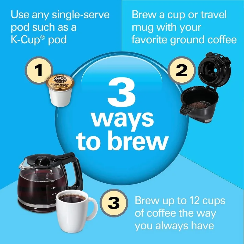 Hamilton Beach 49911 FlexBrew Trio 2-Way Coffee Maker, Single Serve & Full 12c Carafe, Black, FastBrew, Removable Reservoir 4