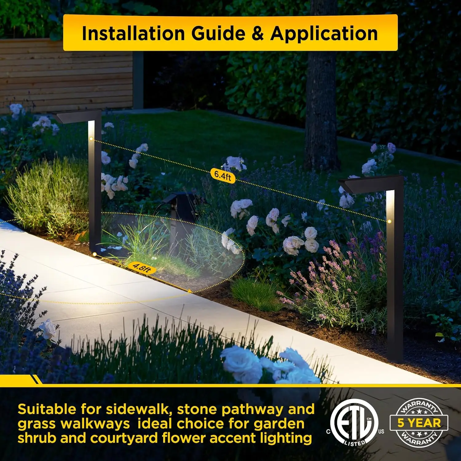 LED Low Voltage Landscape Pathway Light, 12V Premium 3000K/4000K/5000K Selectable Path Lights Wired, Modern Walkway Lights Outdo 6