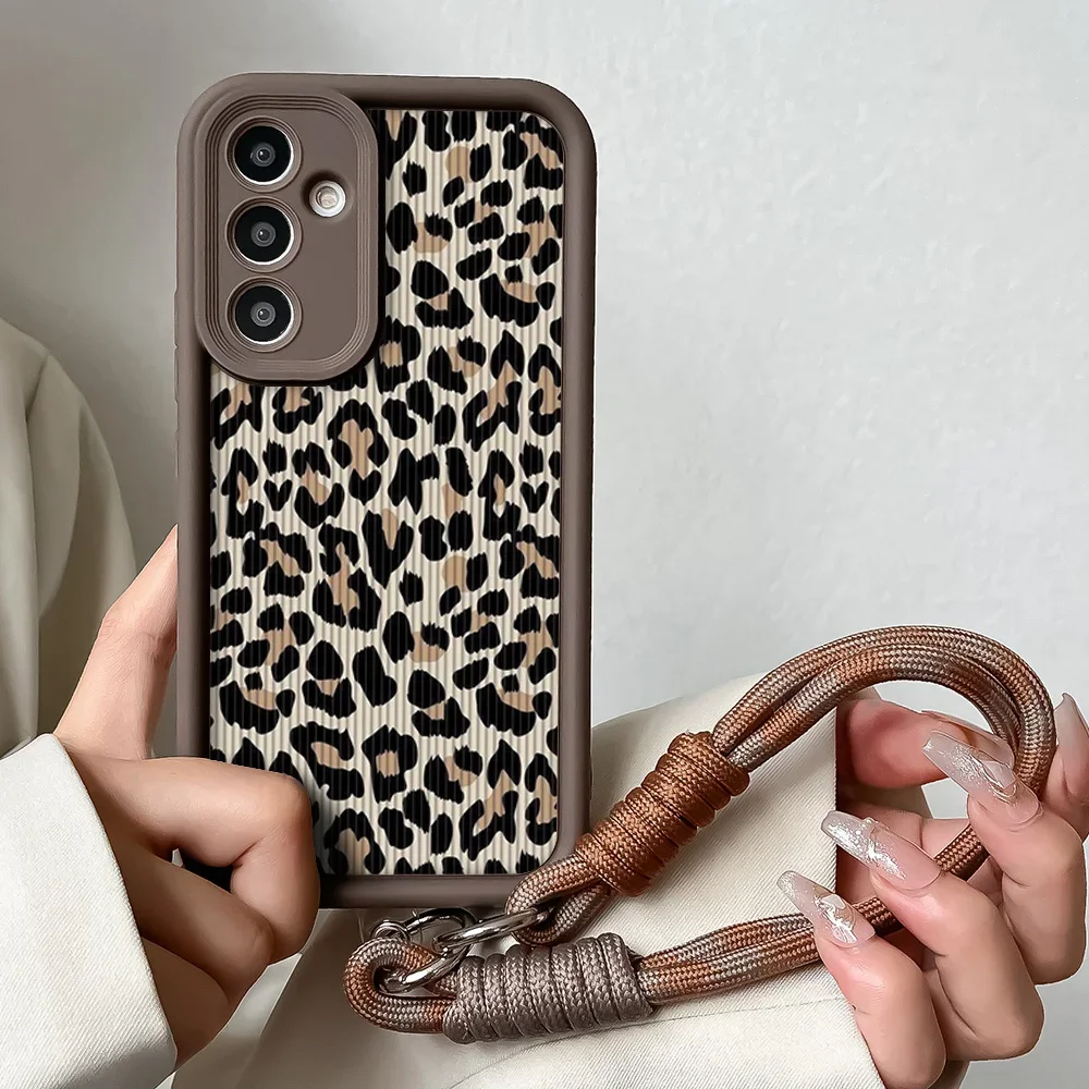 Leopard Print Wrist Chain Lanyard Soft TPU Phone Case