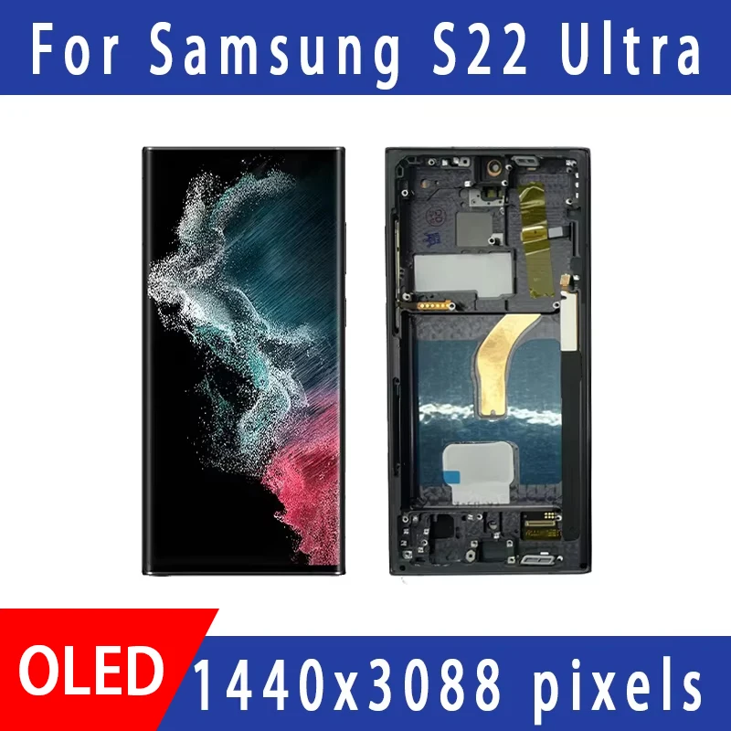OLED Samsung Galaxy S22 Ultra 5G S908B S908B/DS Screen Display Touch Screen Digitizer S22 Ultra LCD Frame