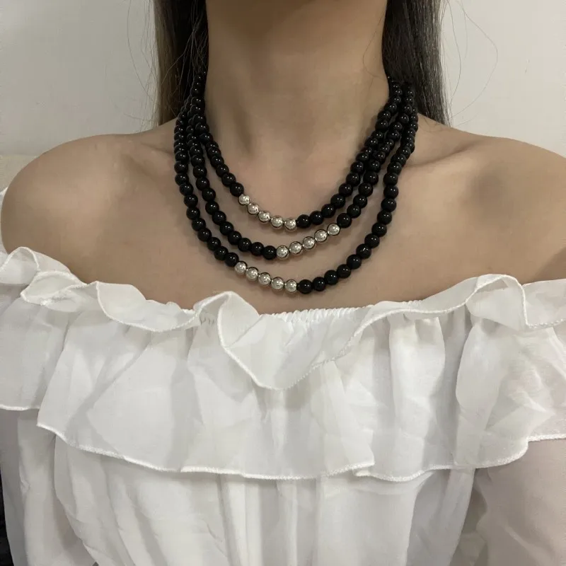 black long beaded women's necklace exaggerated fashion luxury club party banquet clavicle chain For women jewelry accessories
