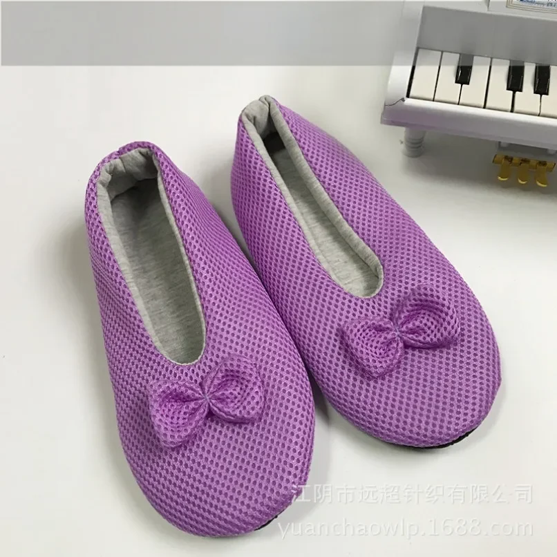 Home Slipper Women Children Bow Knot Contton Slip Non Grip Indoor Fluffy Lazy Female Black Dance House Floor Shoes Sock Casual